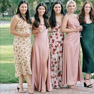 Fame and Partners Strappy Draped Gown in Matte Satin Warm Blush Size 0